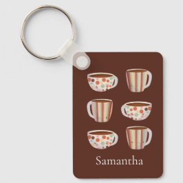 Warm Cirkelpatroon Op Koppen Koffie Sleutelhanger