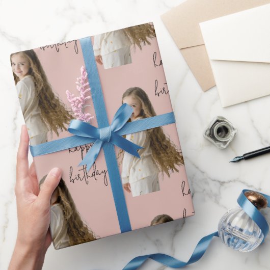 Warm Clay Roos & Aangepaste Verjaardag tekst en fo Cadeaupapier (Geschenken)