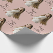 Warm Clay Roos & Aangepaste Verjaardag tekst en fo Cadeaupapier (Hoek)