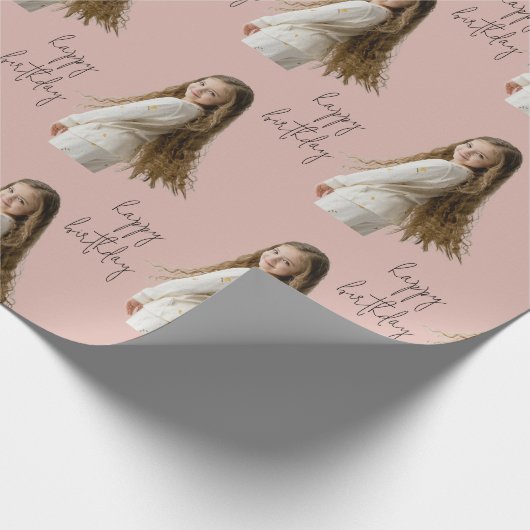 Warm Clay Roos & Aangepaste Verjaardag tekst en fo Cadeaupapier (Hoek)