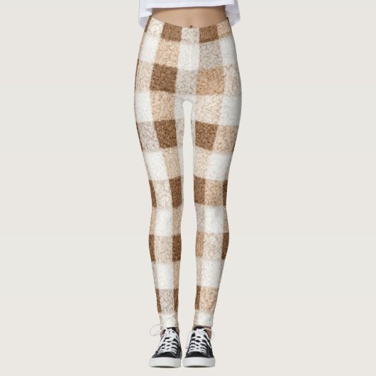 Warm Cocoa Cream Brown Plaid Stripes Leggings (Voorkant)