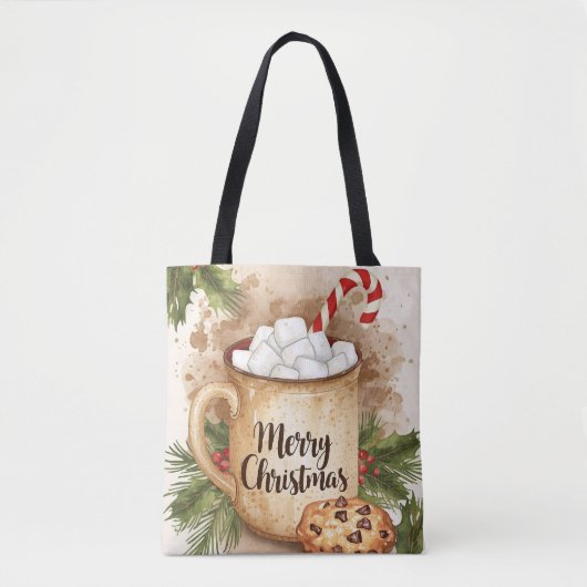 Warm cocoa merry Christmas cookie holly rustic Tote Bag (Voorkant)