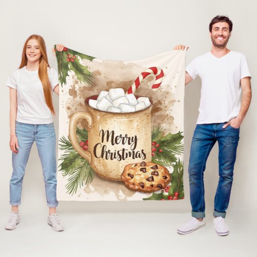 Warm cocoa merry Christmas holly cozy festive Fleece Deken (In situ)