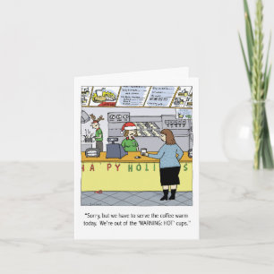 Warm Coffee Holiday Funny Cartoon Kerstmis Feestdagen Kaart