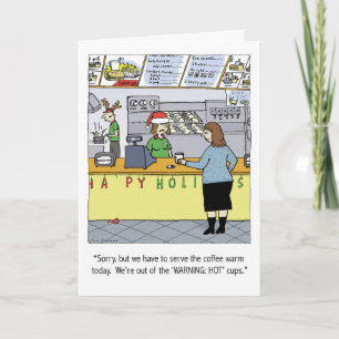 Warm Coffee Holiday Funny Cartoon Kerstmis Feestdagen Kaart