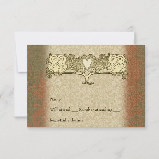Warm Color Red Gold  Owl rsvp met envelop (Voorkant)