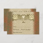 Warm Color Red Gold  Owl rsvp met envelop (Voorkant / Achterkant)
