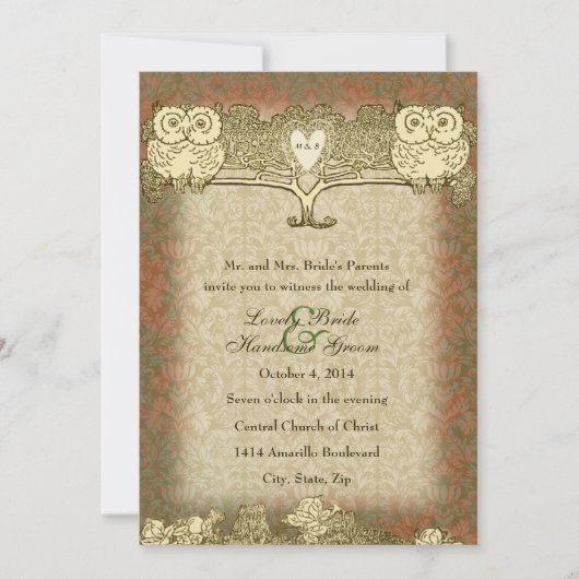 Warm Color Red Gold  Owl Weddenschap Kaart (Voorkant)