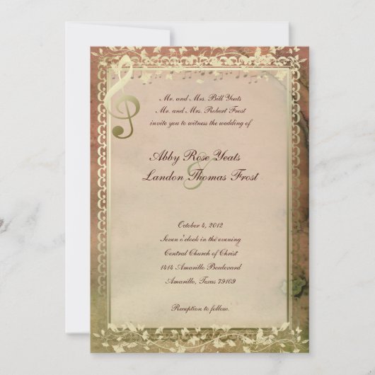 Warm Colors Music Lovers Wedding Invitation Kaart (Voorkant)