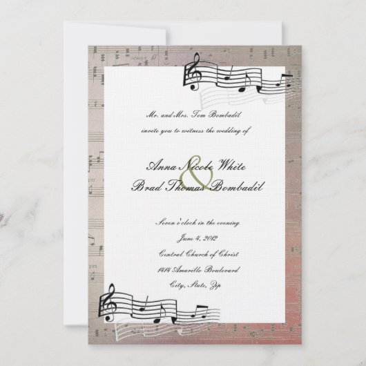 Warm Colors Music Wedding Invitation Kaart (Voorkant)