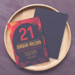 Warm Colors Polygon Modern 21st Birthday Kaart<br><div class="desc">Moderne uitnodiging voor de 21ste verjaardag met een veelhoekpatroon in warme kleuren van oranje, rood en donker paars. De kaart omvat een coördinerende kleurenachterkant. Pas het aan door de placeholder tekst te vervangen om uw informatie toe te voegen. Klik voor meer opties op de knop "Aanpassen". *Gelieve te merken op...</div>