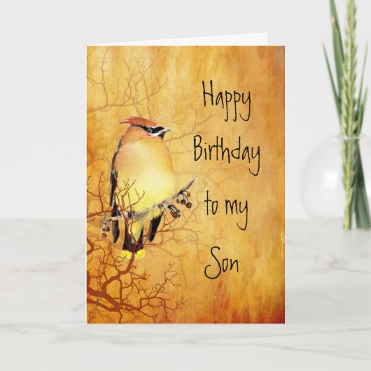 Warm Copper Cedar Waxing Bird Birthday Kaart (Voorkant)