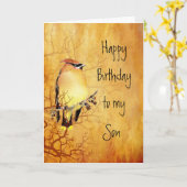 Warm Copper Cedar Waxing Bird Birthday Kaart (Gele Bloem)