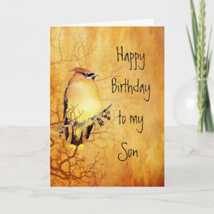 Warm Copper Cedar Waxing Bird Birthday Kaart