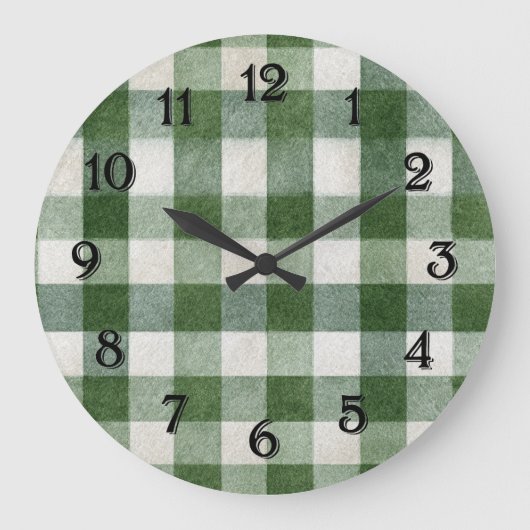 Warm Country Green Cream Plaid Stripes Grote Klok (Voorkant)