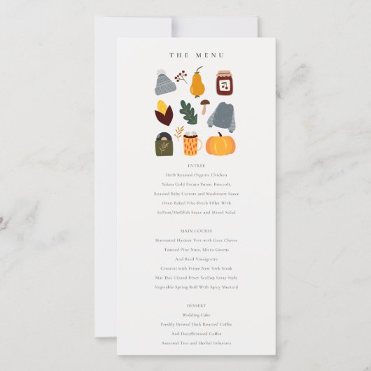 Warm Cozy Autumn Essential Wedding Menu Kaart (Voorkant)