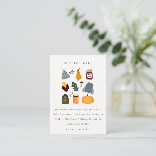 Warm Cozy Autumn Essential Wedding Wishing Well Informatiekaartje (Staand voorkant)