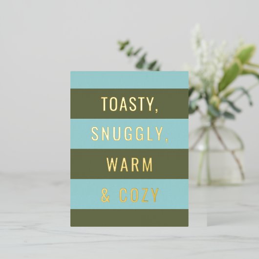 Warm & Cozy Goud Folie Kerst Ansichtkaart Folie Feestdagen Briefkaart (Staand Voorkant)