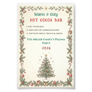 Warm & Cozy Kerst Hot Cocoa Bar Feestbord Bord Foto Afdruk