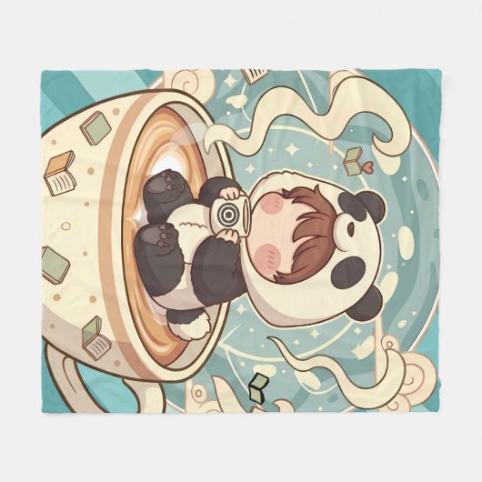 Warm & Cozy Panda Brew Fleece Blanket Deken (Voorkant (Horizontaal))