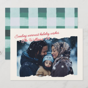 Warm Cozy Plaid Modern Foto Script  Feestdagenkaart