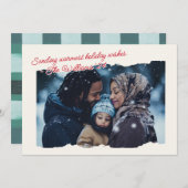Warm Cozy Plaid Modern Photo Script Feestdagenkaart (Voorkant / Achterkant)