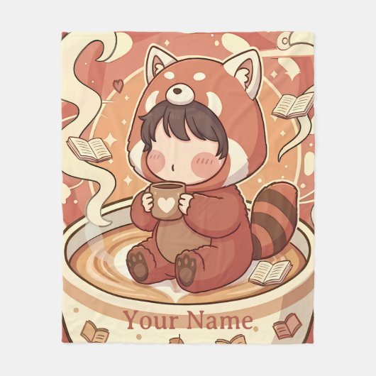Warm & Cozy Red Panda Brew Fleece Deken (Voorkant)