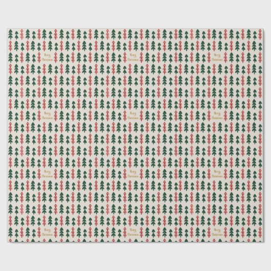 Warm & Cozy Retro Christmas Tree Pattern Wrapping  Cadeaupapier (Vlak)