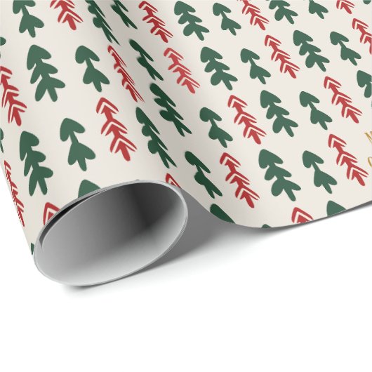 Warm & Cozy Retro Christmas Tree Pattern Wrapping  Cadeaupapier (Rol Hoek)