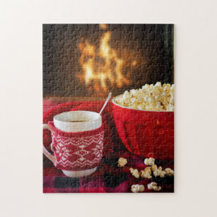 Warm Cozy Winter Cocoa & Popcorn door Fireplace Legpuzzel
