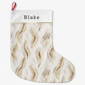 Warm Cream Gold Abstract Streaks Grote Kerstsok (Voorkant)