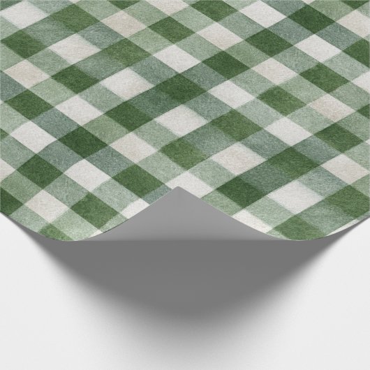 Warm Cream Green Plaid Stripes Christmas   Cadeaupapier (Hoek)