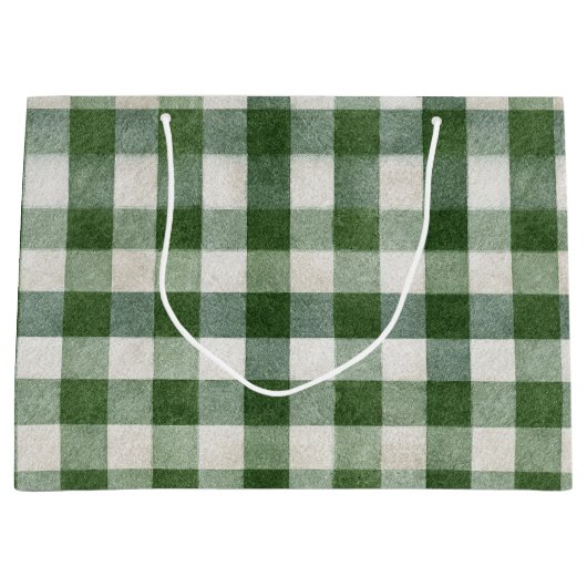 Warm Cream Green Plaid Stripes Christmas Groot Cadeauzakje (Voorkant)