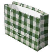Warm Cream Green Plaid Stripes Christmas Groot Cadeauzakje (Achterkant Gekanteld)