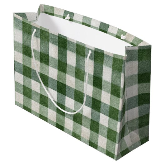 Warm Cream Green Plaid Stripes Christmas Groot Cadeauzakje (Achterkant Gekanteld)