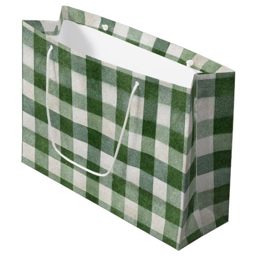Warm Cream Green Plaid Stripes Christmas Groot Cadeauzakje (Voorkant Gekanteld)