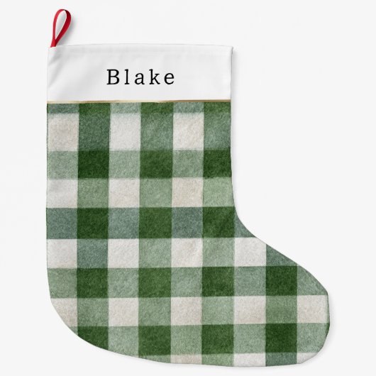 Warm Cream Green Plaid Stripes Christmas Grote Kerstsok (Voorkant)