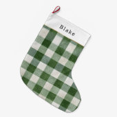 Warm Cream Green Plaid Stripes Christmas Grote Kerstsok (Voorkant (Hangend))