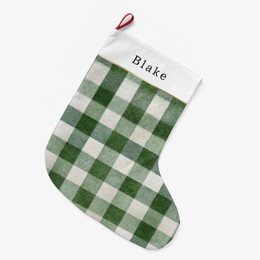 Warm Cream Green Plaid Stripes Christmas Grote Kerstsok (Voorkant (Hangend))