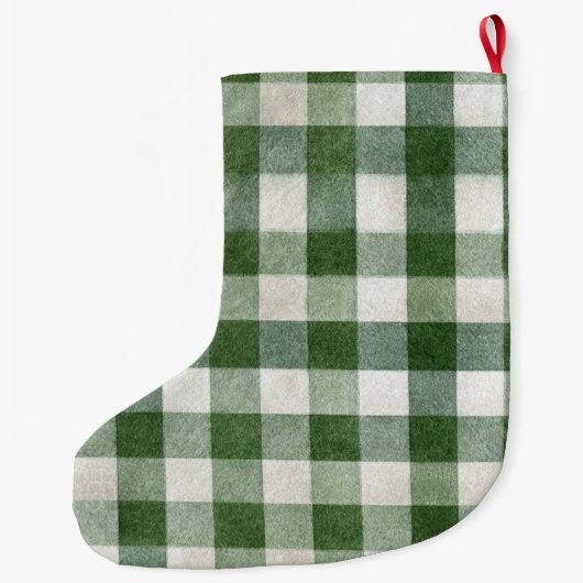 Warm Cream Green Plaid Stripes Christmas Grote Kerstsok (Achterkant)
