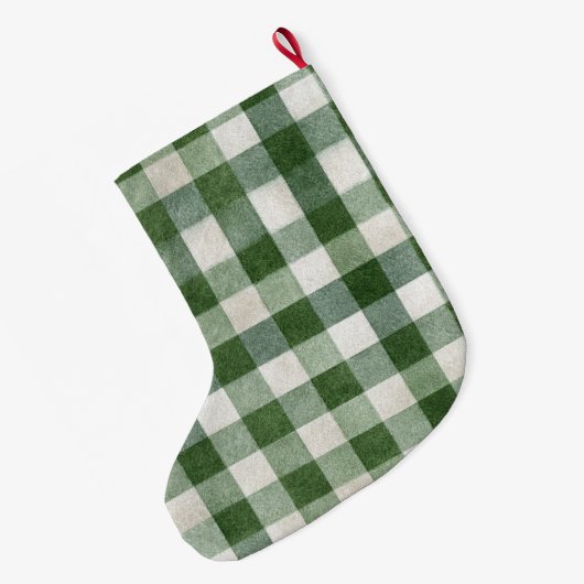 Warm Cream Green Plaid Stripes Christmas Grote Kerstsok (Achterkant (Hangend))