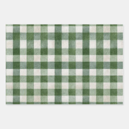 Warm Cream Green Plaid Stripes Christmas Inpakpapier Vel