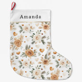 Warm Creamy Caramel Flowers & Hearts Christmas Grote Kerstsok (Voorkant)