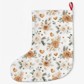 Warm Creamy Caramel Flowers & Hearts Christmas Grote Kerstsok (Achterkant)