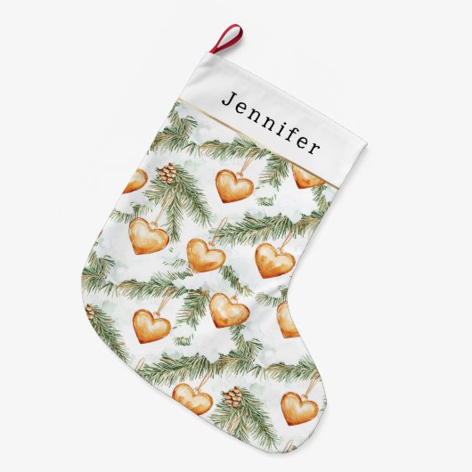 Warm Creamy Caramel Hearts Christmas Tree Branches Grote Kerstsok (Voorkant (Hangend))