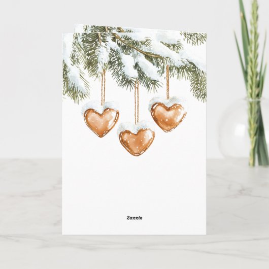 Warm Creamy Caramel Hearts Christmas Tree Branches Kaart (Achterkant)