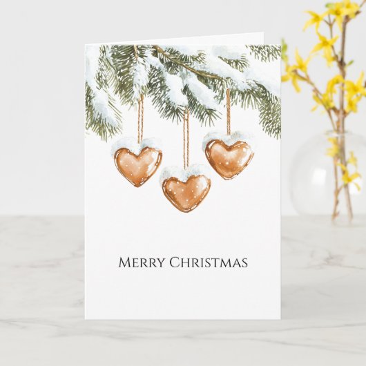 Warm Creamy Caramel Hearts Christmas Tree Branches Kaart (Gele Bloem)