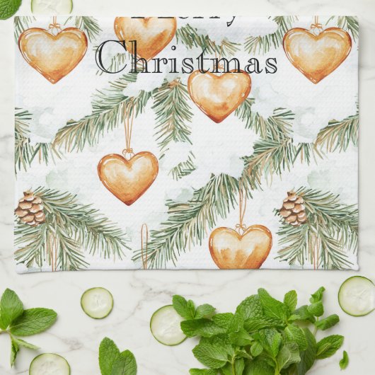 Warm Creamy Caramel Hearts Christmas Tree Branches Theedoek (Gevouwen)