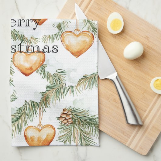 Warm Creamy Caramel Hearts Christmas Tree Branches Theedoek (Quarter Fold)