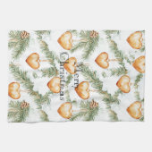 Warm Creamy Caramel Hearts Christmas Tree Branches Theedoek (Horizontaal)